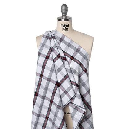 Cotton Oxford Shirting - Midnight Blue, Red and White Plaid - Deadstock