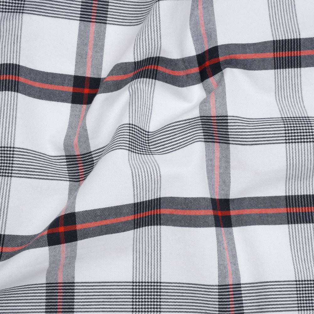 Cotton Oxford Shirting - Midnight Blue, Red and White Plaid - Deadstock