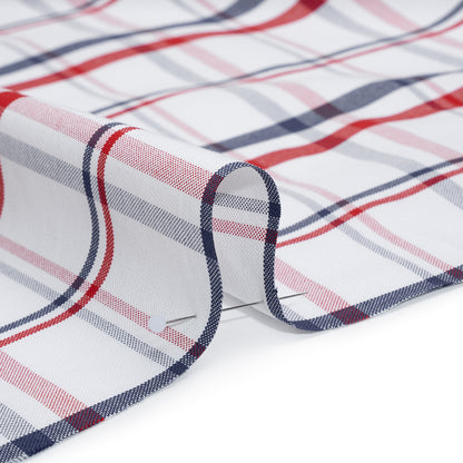 Cotton Oxford Shirting - Red, Navy and White Plaid - Deadstock