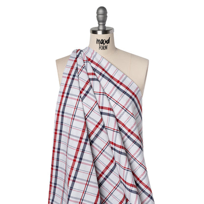Cotton Oxford Shirting - Red, Navy and White Plaid - Deadstock