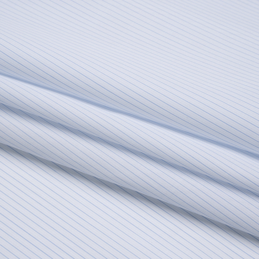 Cotton Shirting - Sky Blue and White Pinstripes - Designer Deadstock