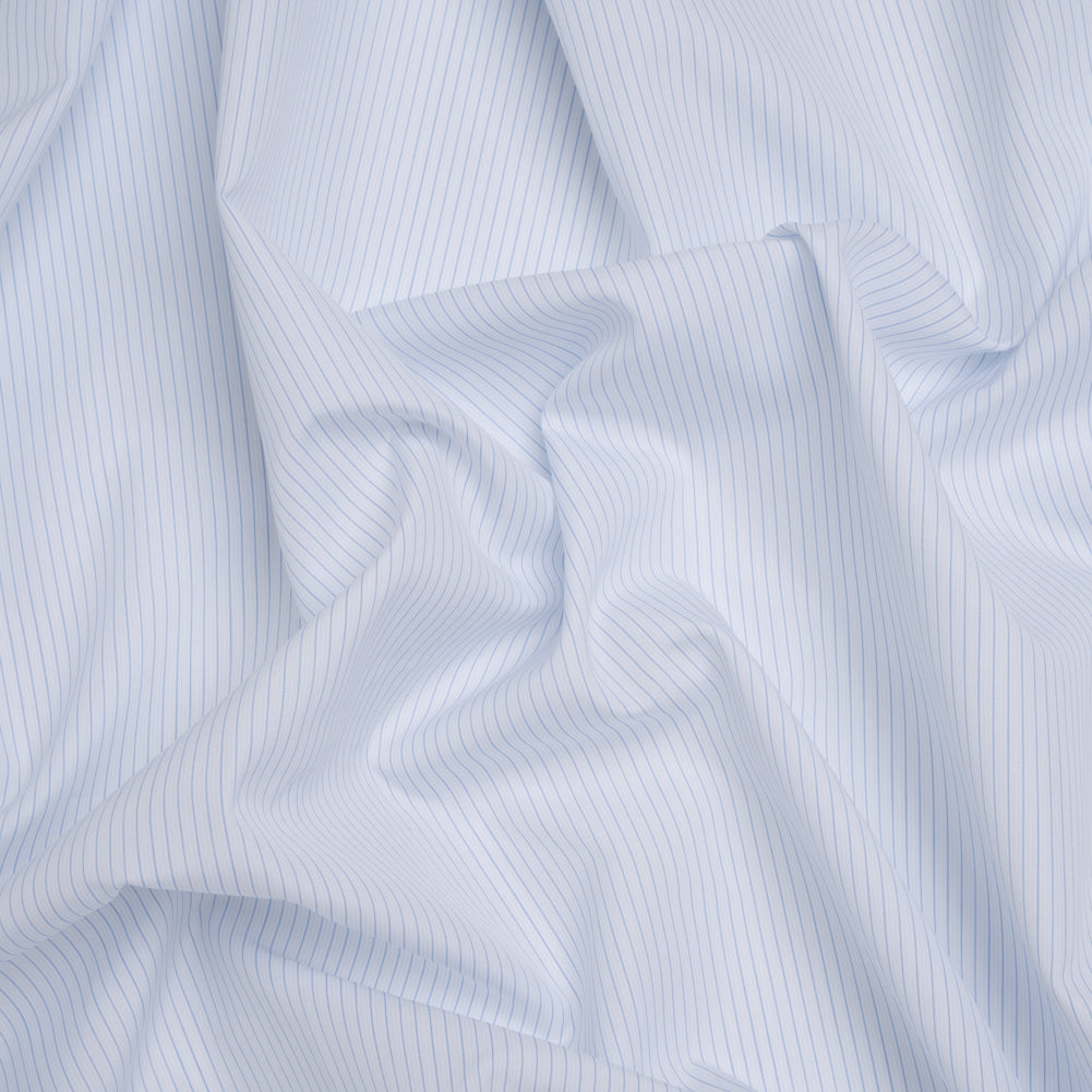 Cotton Shirting - Sky Blue and White Pinstripes - Designer Deadstock