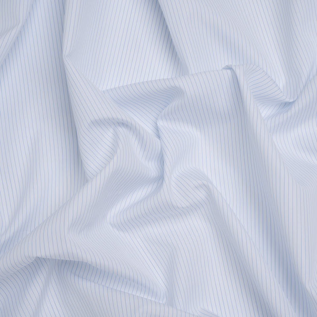 Cotton Shirting - Sky Blue and White Pinstripes - Designer Deadstock
