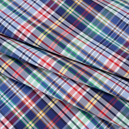 Cotton Twill Shirting - Blue, Green and Red Plaid - Deadstock Folded