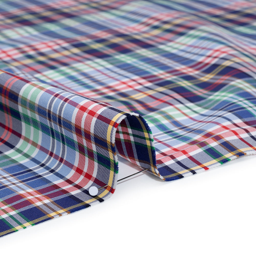 Cotton Twill Shirting - Blue, Green and Red Plaid - Deadstock Detail