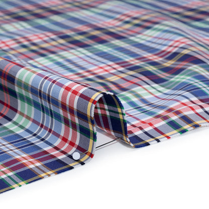 Cotton Twill Shirting - Blue, Green and Red Plaid - Deadstock Detail