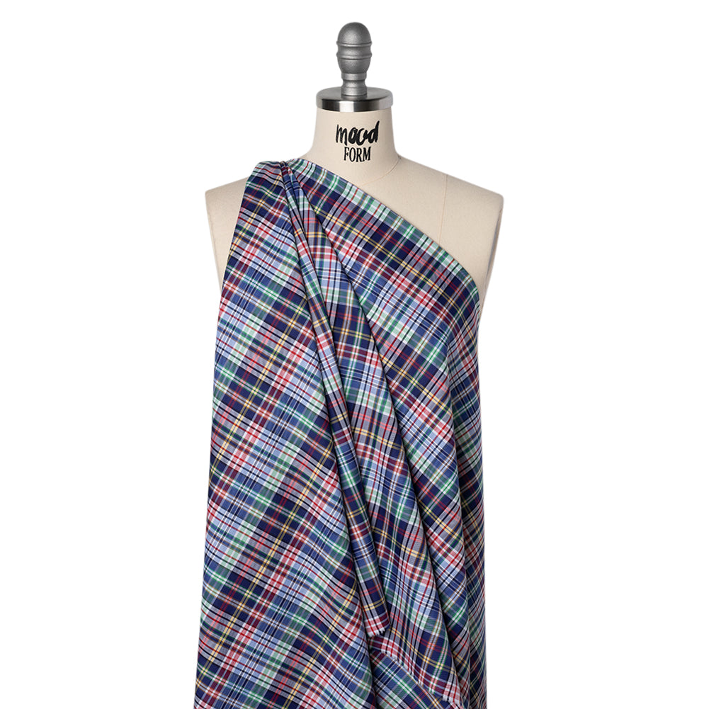 Cotton Twill Shirting - Blue, Green and Red Plaid - Deadstock Drape