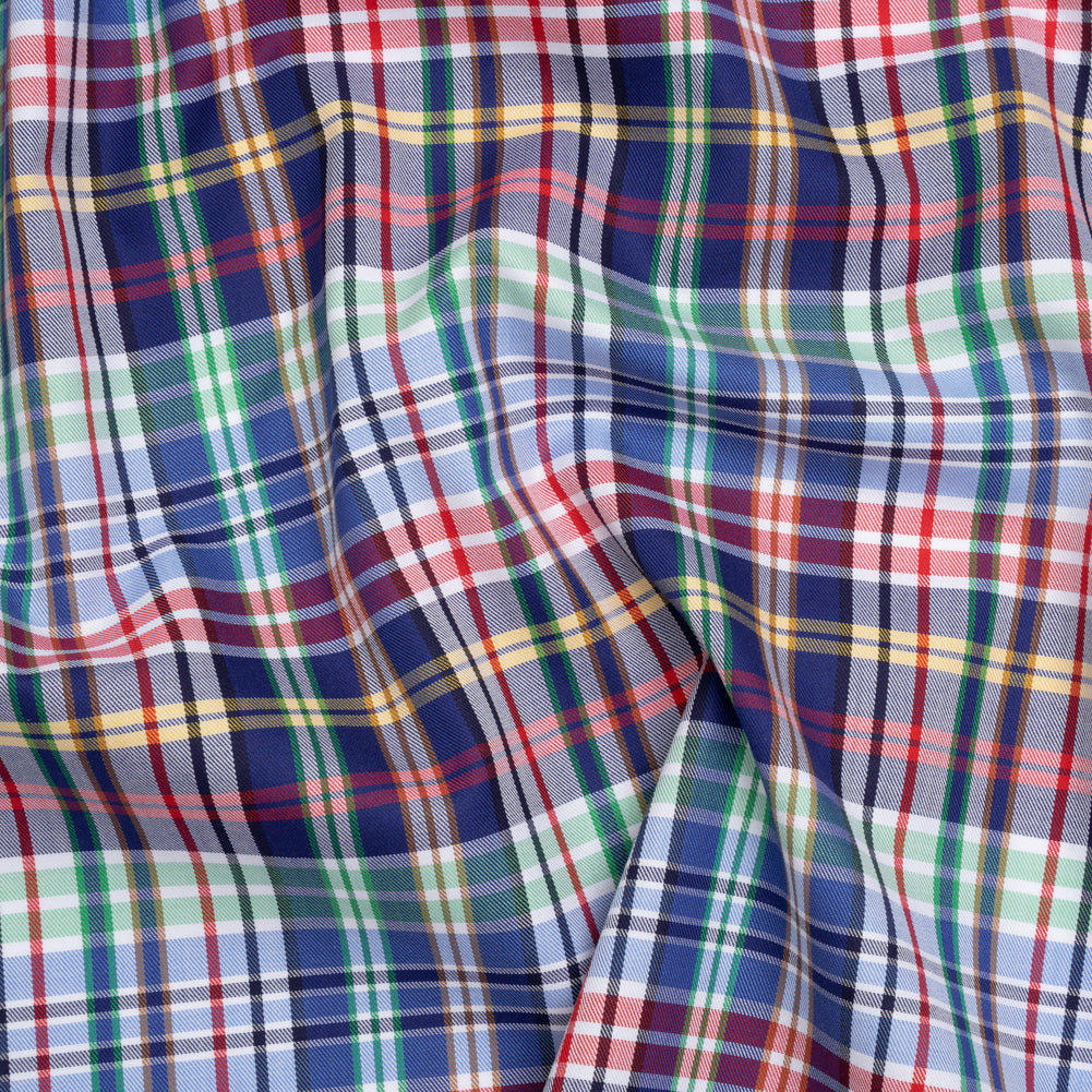 Cotton Twill Shirting - Blue, Green and Red Plaid - Deadstock