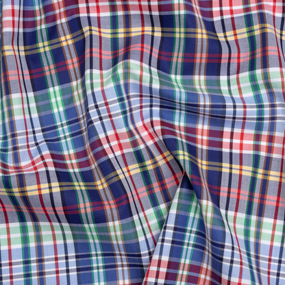 Cotton Twill Shirting - Blue, Green and Red Plaid - Deadstock