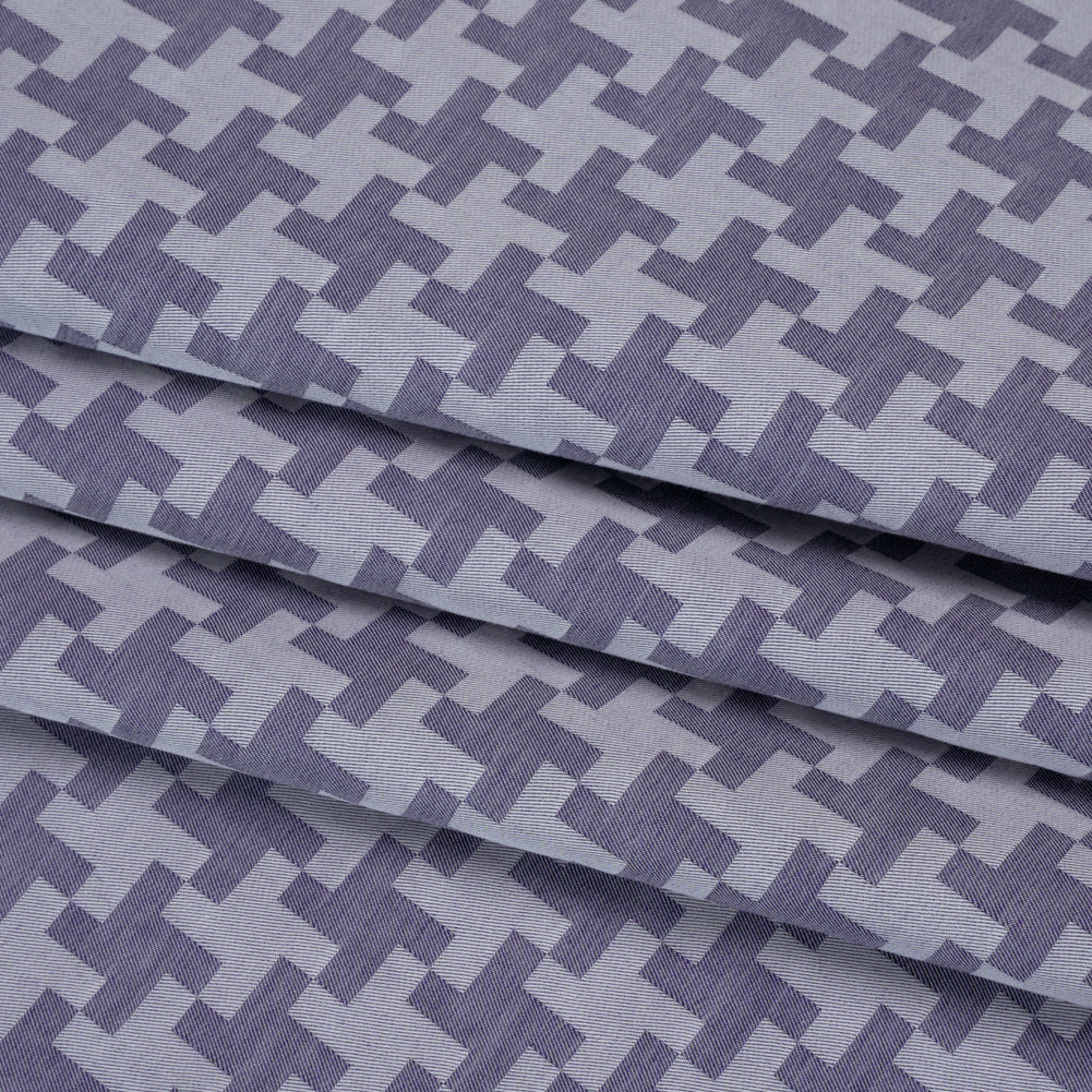 Cotton Twill Shirting - Dark Blue and White Geometric Pinwheels - Deadstock
