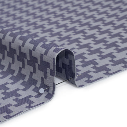 Cotton Twill Shirting - Dark Blue and White Geometric Pinwheels - Deadstock