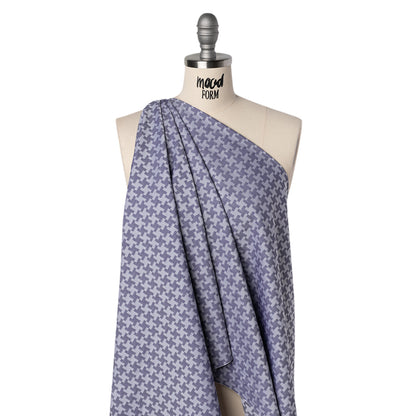 Cotton Twill Shirting - Dark Blue and White Geometric Pinwheels - Deadstock