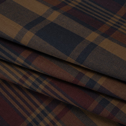 Homespun Cotton Shirting - Brown, Burgundy and Navy Plaid - Deadstock