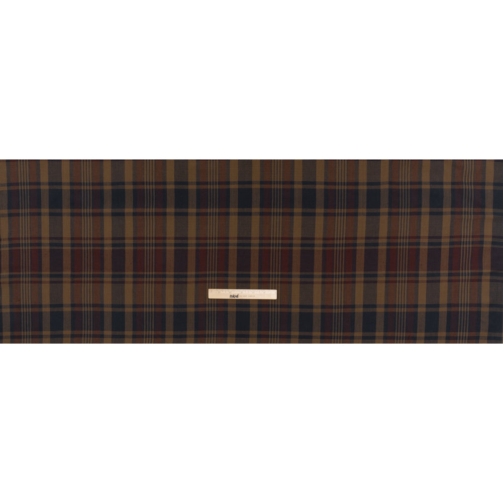 Homespun Cotton Shirting - Brown, Burgundy and Navy Plaid - Deadstock - Full