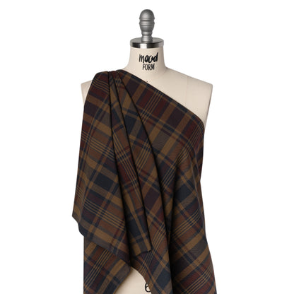 Homespun Cotton Shirting - Brown, Burgundy and Navy Plaid - Deadstock
