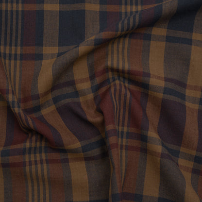 Homespun Cotton Shirting - Brown, Burgundy and Navy Plaid - Deadstock