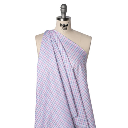 Cotton Twill Shirting - Baby Pink, Lavender and Light Blue Checks - Deadstock