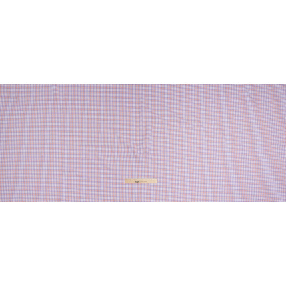 Cotton Twill Shirting - Light Purple, Peachy Orange and White Checks - Designer Deadstock