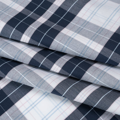 Cotton Oxford Shirting - Navy, Light Blue and Pale Pink Plaid - Deadstock