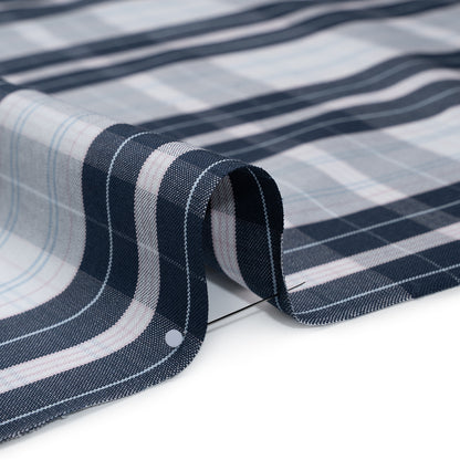 Cotton Oxford Shirting - Navy, Light Blue and Pale Pink Plaid - Deadstock