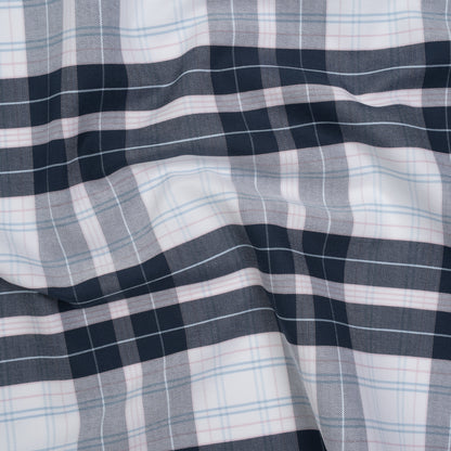 Cotton Oxford Shirting - Navy, Light Blue and Pale Pink Plaid - Deadstock
