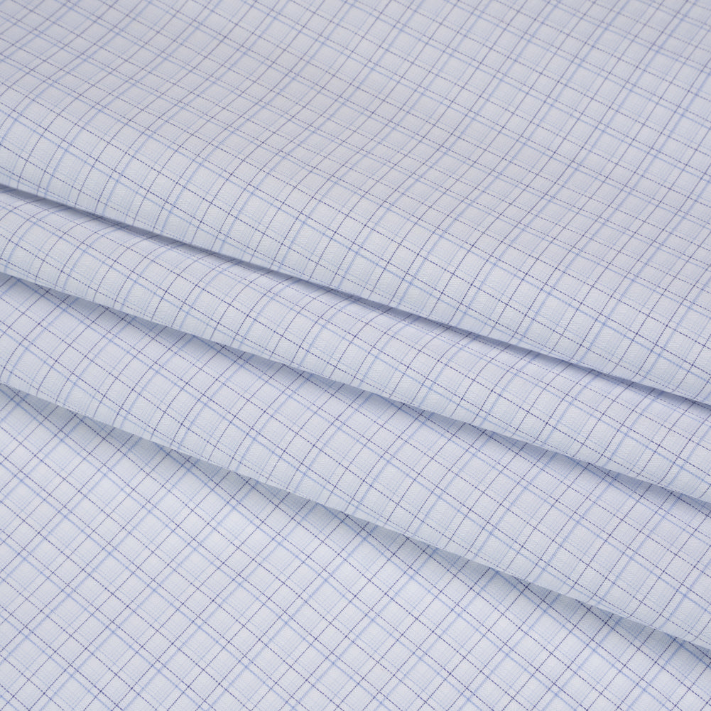 Cotton Twill Shirting - Pale Blue, Navy and White Plaid - Deadstock - Folded
