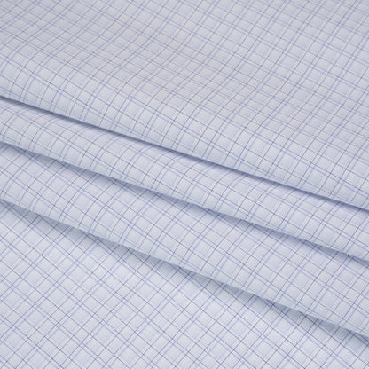 Cotton Twill Shirting - Pale Blue, Navy and White Plaid - Deadstock