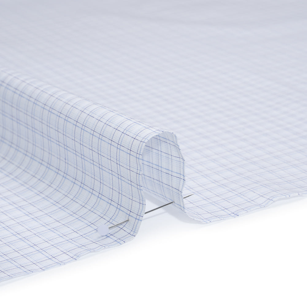 Cotton Twill Shirting - Pale Blue, Navy and White Plaid - Deadstock - Detail