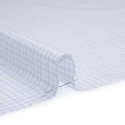 Cotton Twill Shirting - Pale Blue, Navy and White Plaid - Deadstock