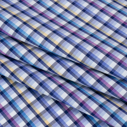 Cotton Twill Shirting - Blue, Magenta and Yellow Plaid - Deadstock Folded