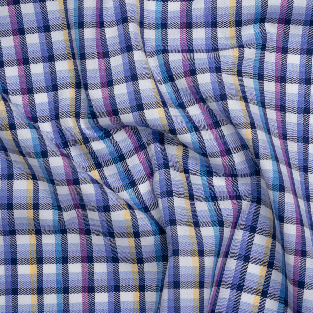 Cotton Twill Shirting - Blue, Magenta and Yellow Plaid - Deadstock