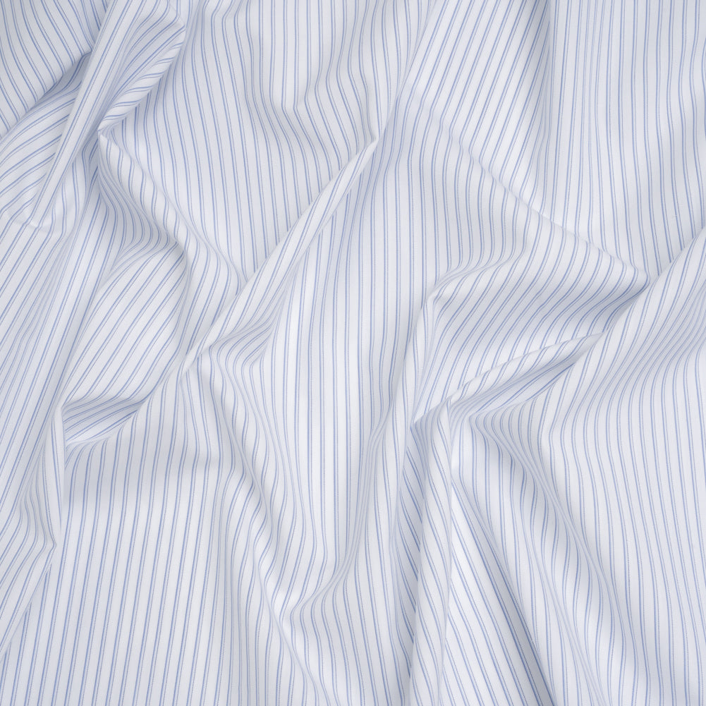 Cotton Shirting - Blue and White Shaded Stripes - Designer Deadstock