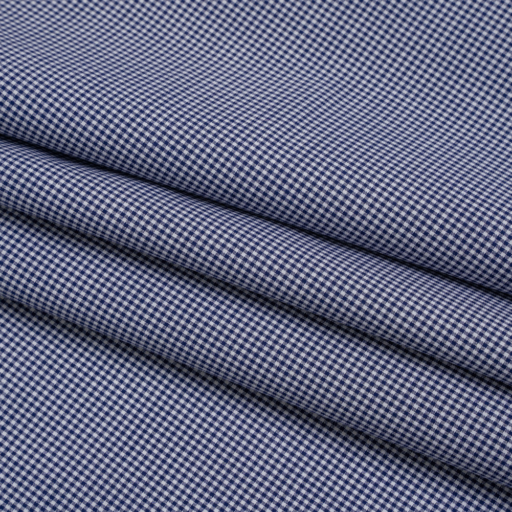 Cotton Gingham Shirting - Navy and White Tiny Checks - Designer Deadstock - Folded