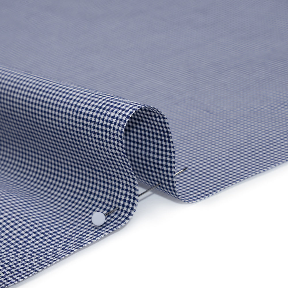 Cotton Gingham Shirting - Navy and White Tiny Checks - Designer Deadstock - Detail