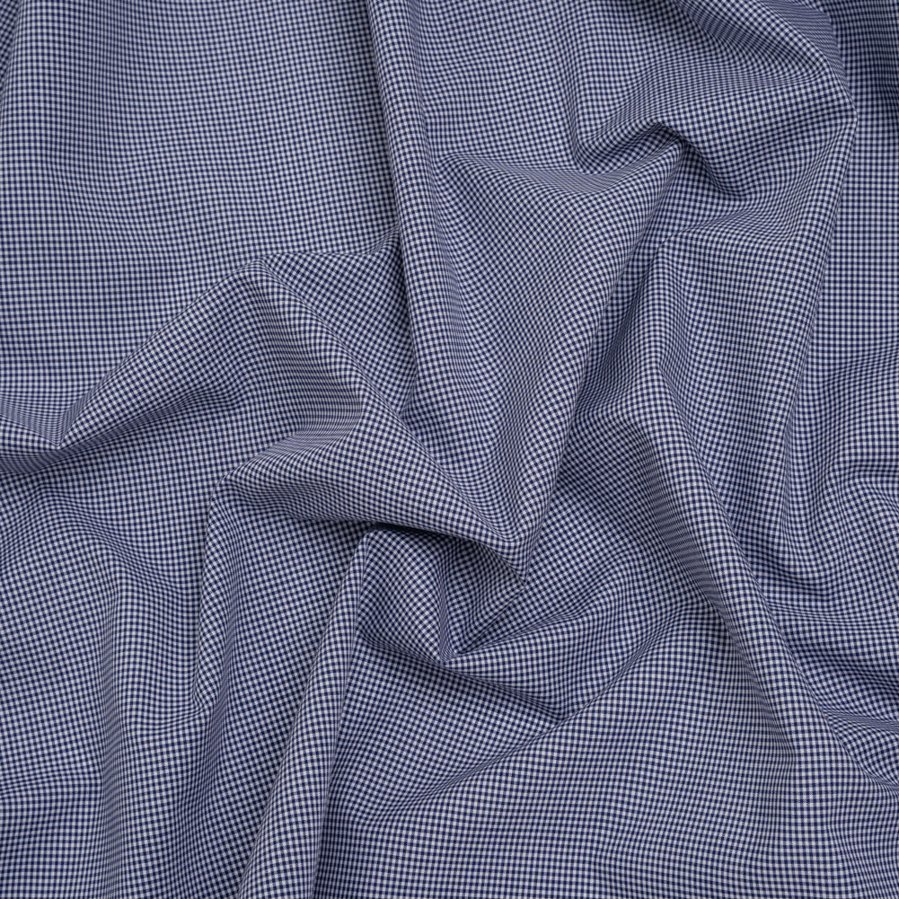 Cotton Gingham Shirting - Navy and White Tiny Checks - Designer Deadstock