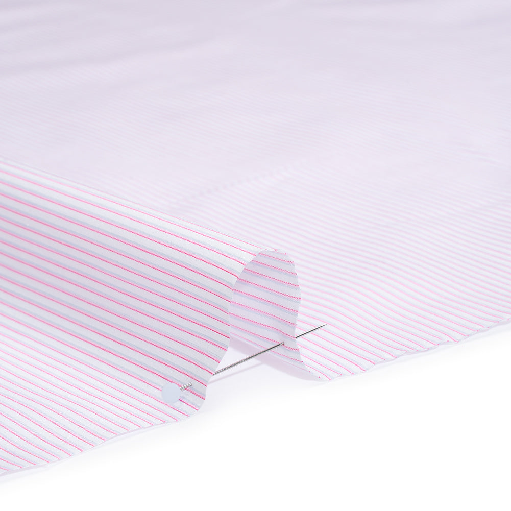 Cotton Twill Shirting - Light Pink, Pale Gray and White Shadow Pinstripes - Deadstock Detail