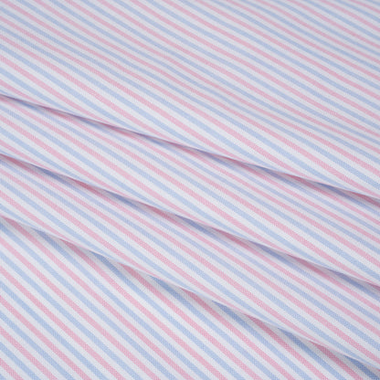 Cotton Oxford Shirting - Pale Blue, Baby Pink and White Candy Stripes - Deadstock