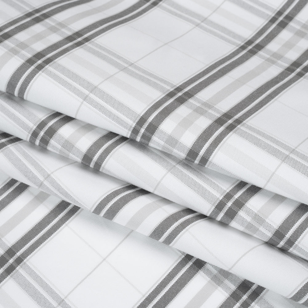 Cotton Oxford Shirting - Greige, Charcoal and White Plaid - Deadstock Folded