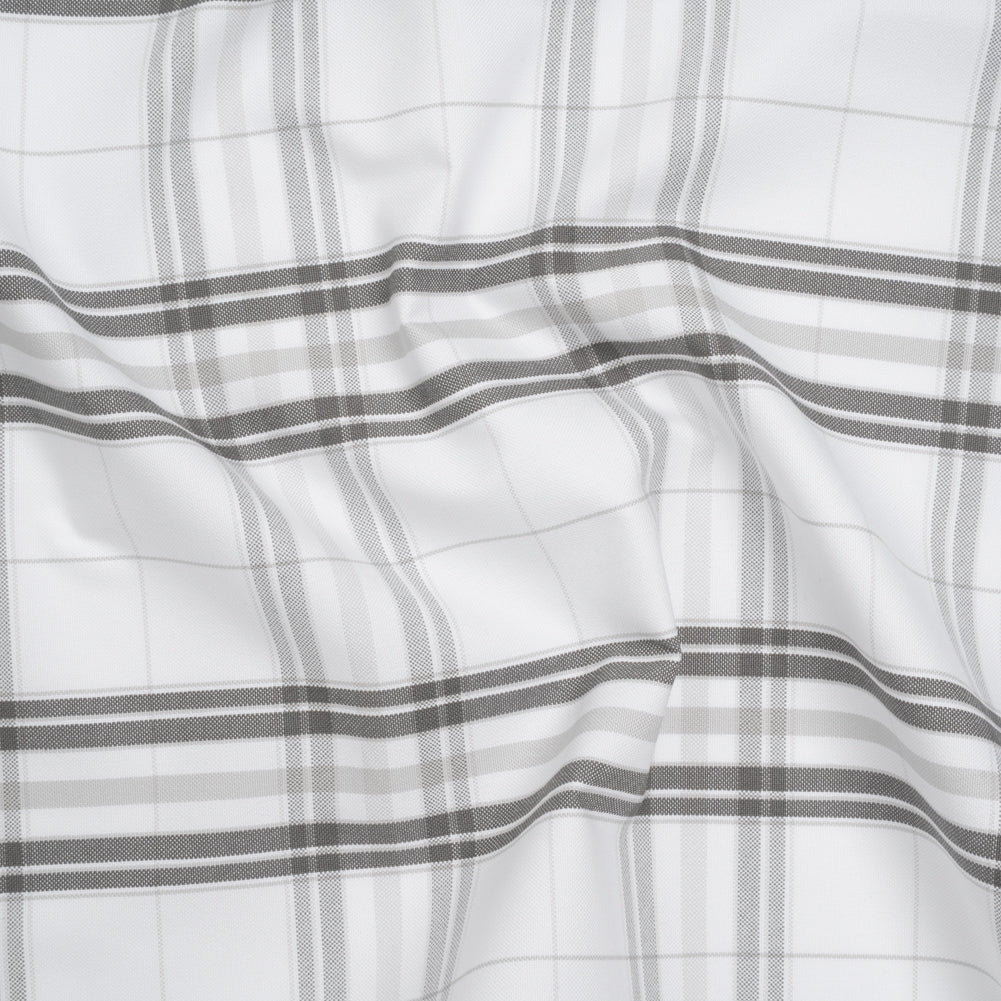 Cotton Oxford Shirting - Greige, Charcoal and White Plaid - Deadstock