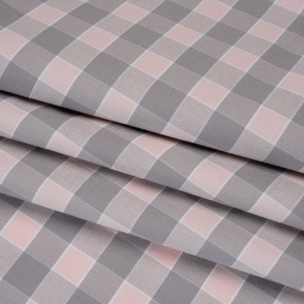 Cotton Oxford Shirting - Pale Pink and Gray Checks - Deadstock