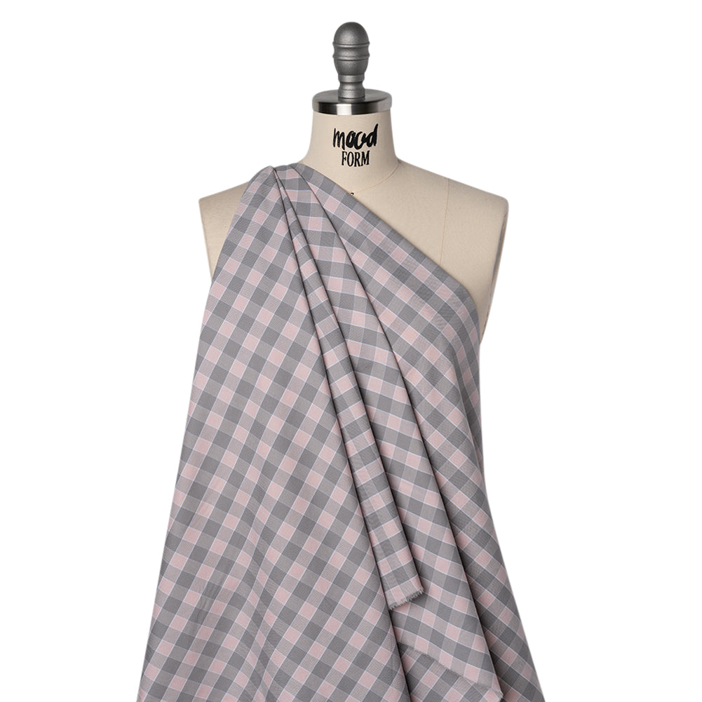 Cotton Oxford Shirting - Pale Pink and Gray Checks - Deadstock
