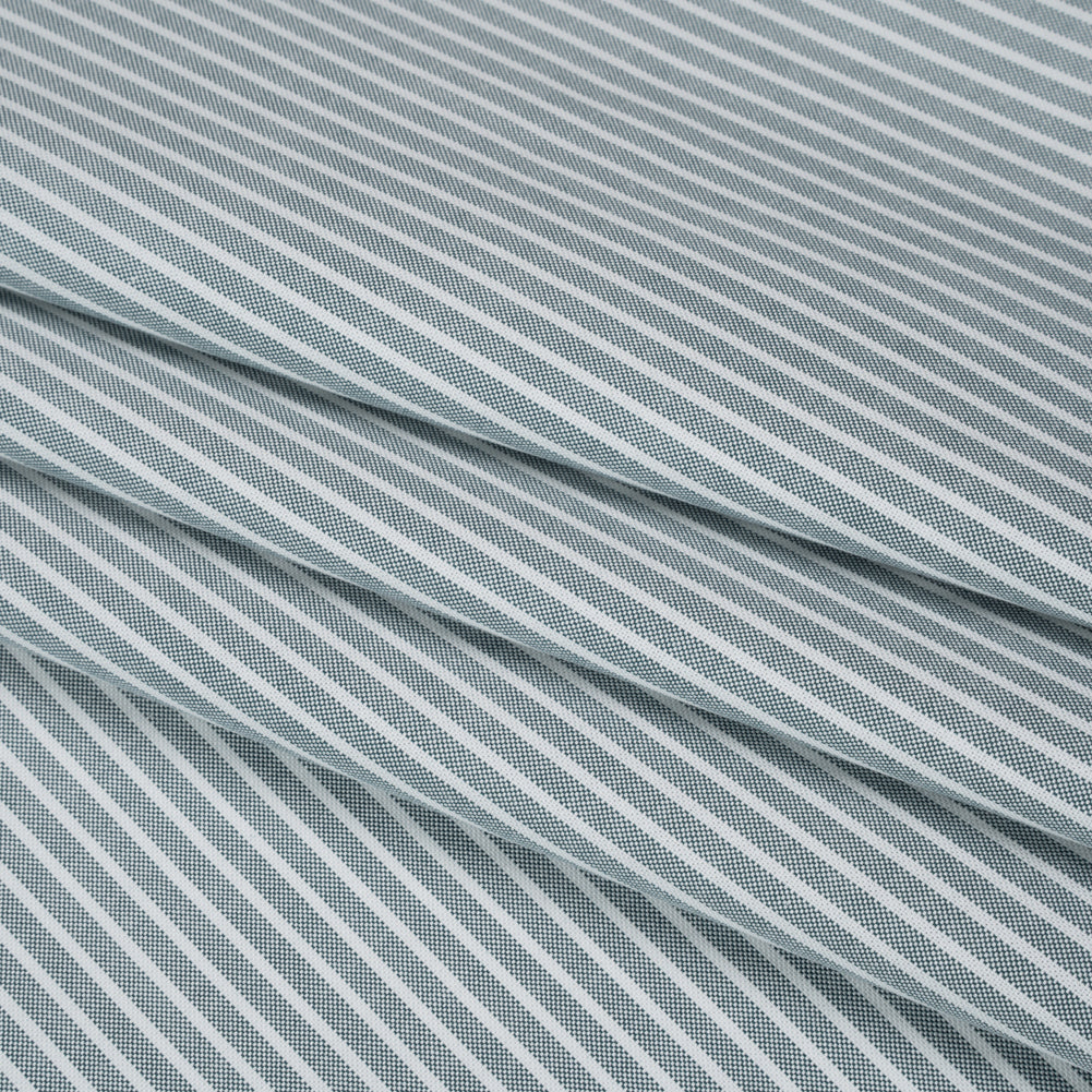 Cotton Oxford Shirting - Dark Teal Green and White Stripes - Deadstock - Folded