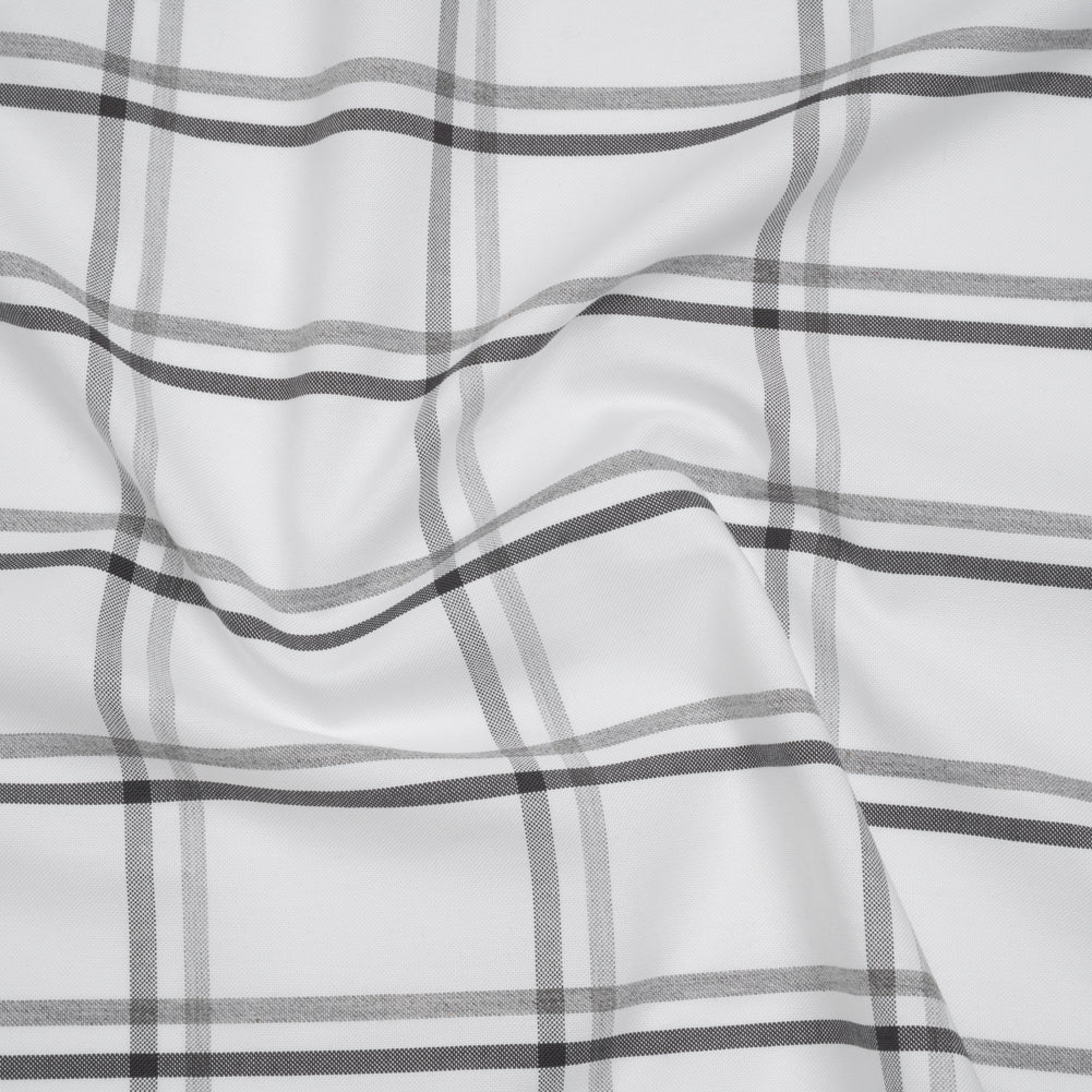 Cotton Oxford Shirting - Charcoal, Light Gray and White Plaid - Deadstock