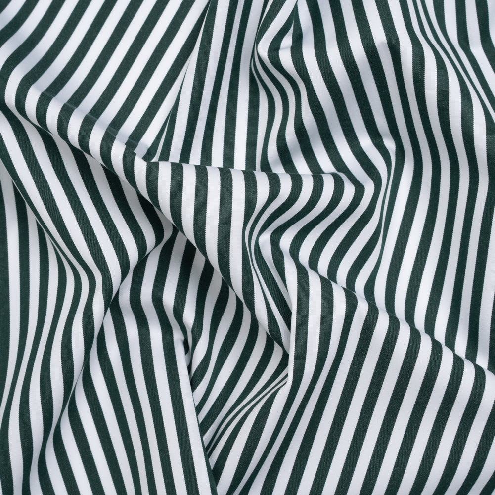 Cotton Shirting - Dark Pine Green and White Candy Stripes - Deadstock