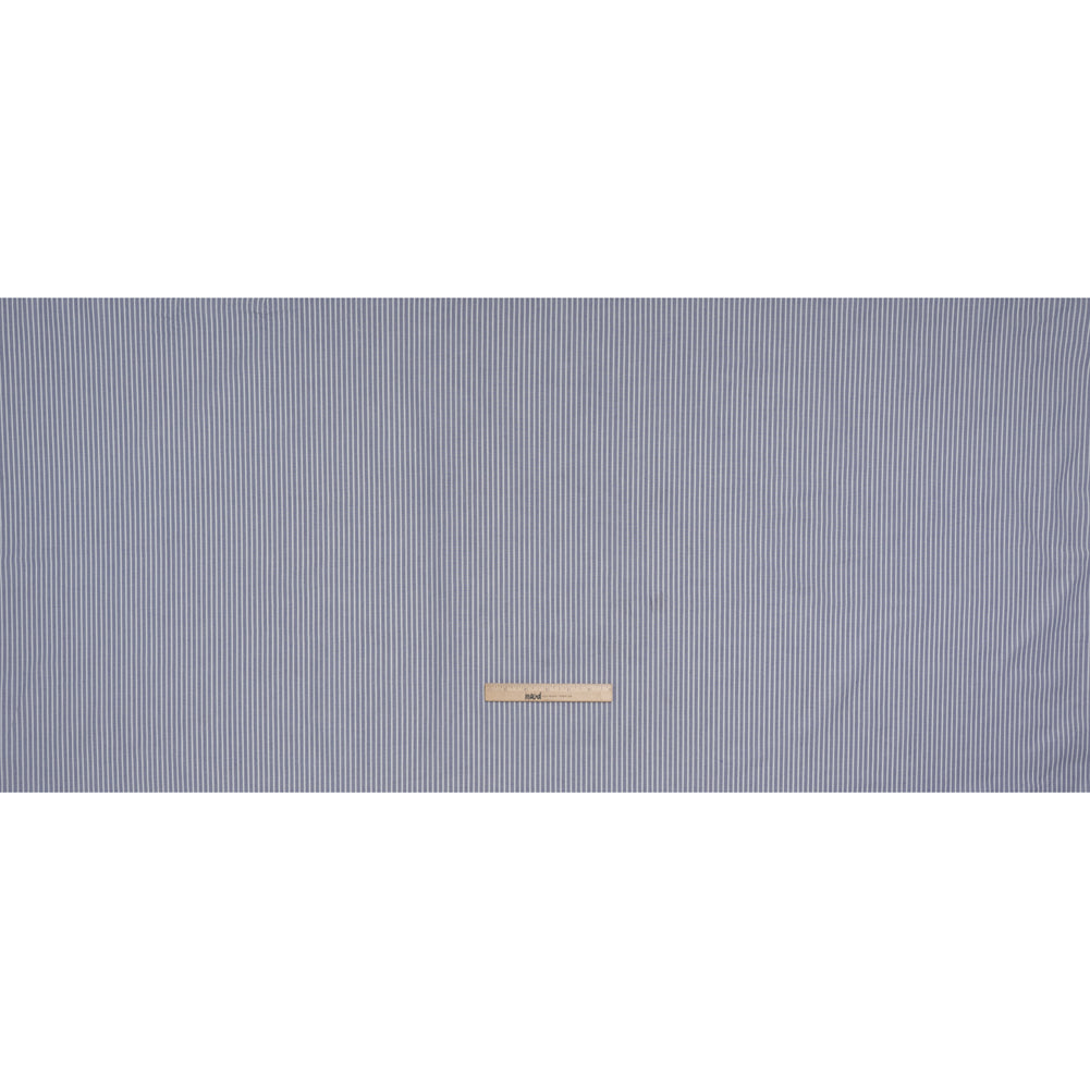 Cotton Oxford Shirting - Dark Blue and White Stripes - Designer Deadstock