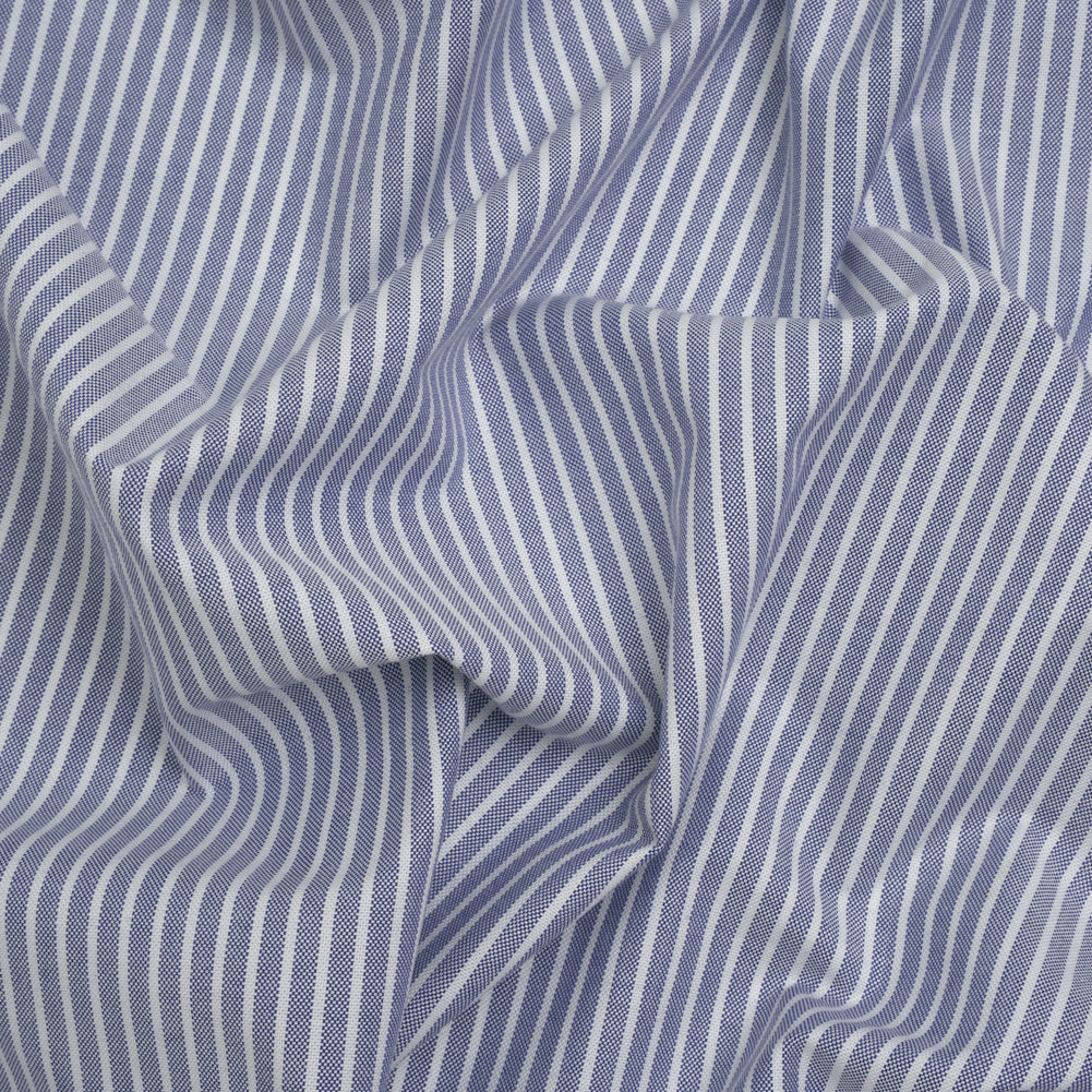 Cotton Oxford Shirting - Dark Blue and White Stripes - Designer Deadstock
