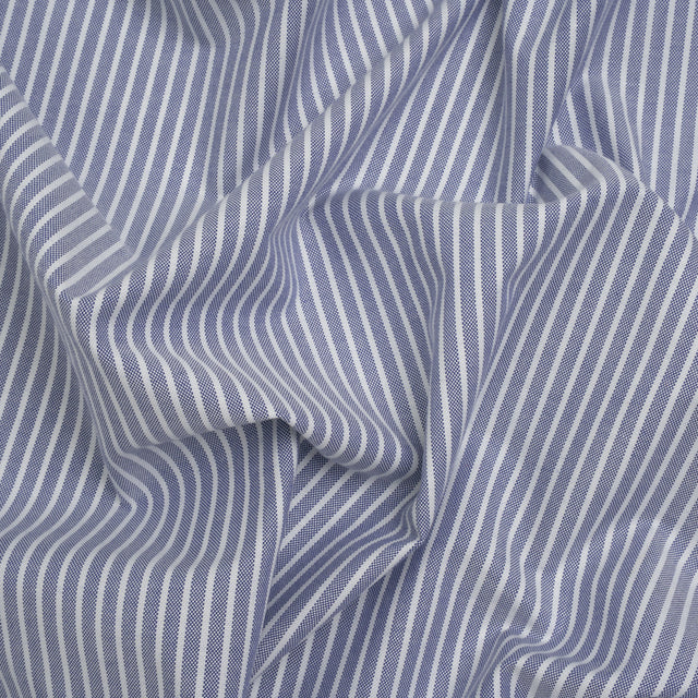 Cotton Oxford Shirting - Dark Blue and White Stripes - Designer Deadstock