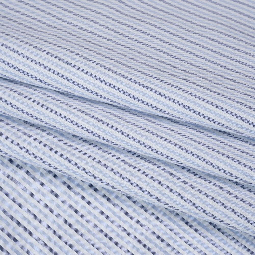 Cotton Oxford Shirting - Sky, Bright Blue and White Candy Stripes - Deadstock