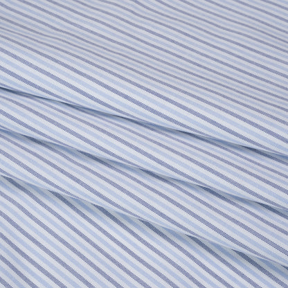 Cotton Oxford Shirting - Sky, Bright Blue and White Candy Stripes - Deadstock