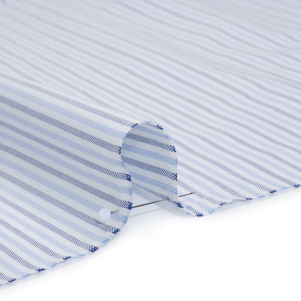 Cotton Oxford Shirting - Sky, Bright Blue and White Candy Stripes - Deadstock